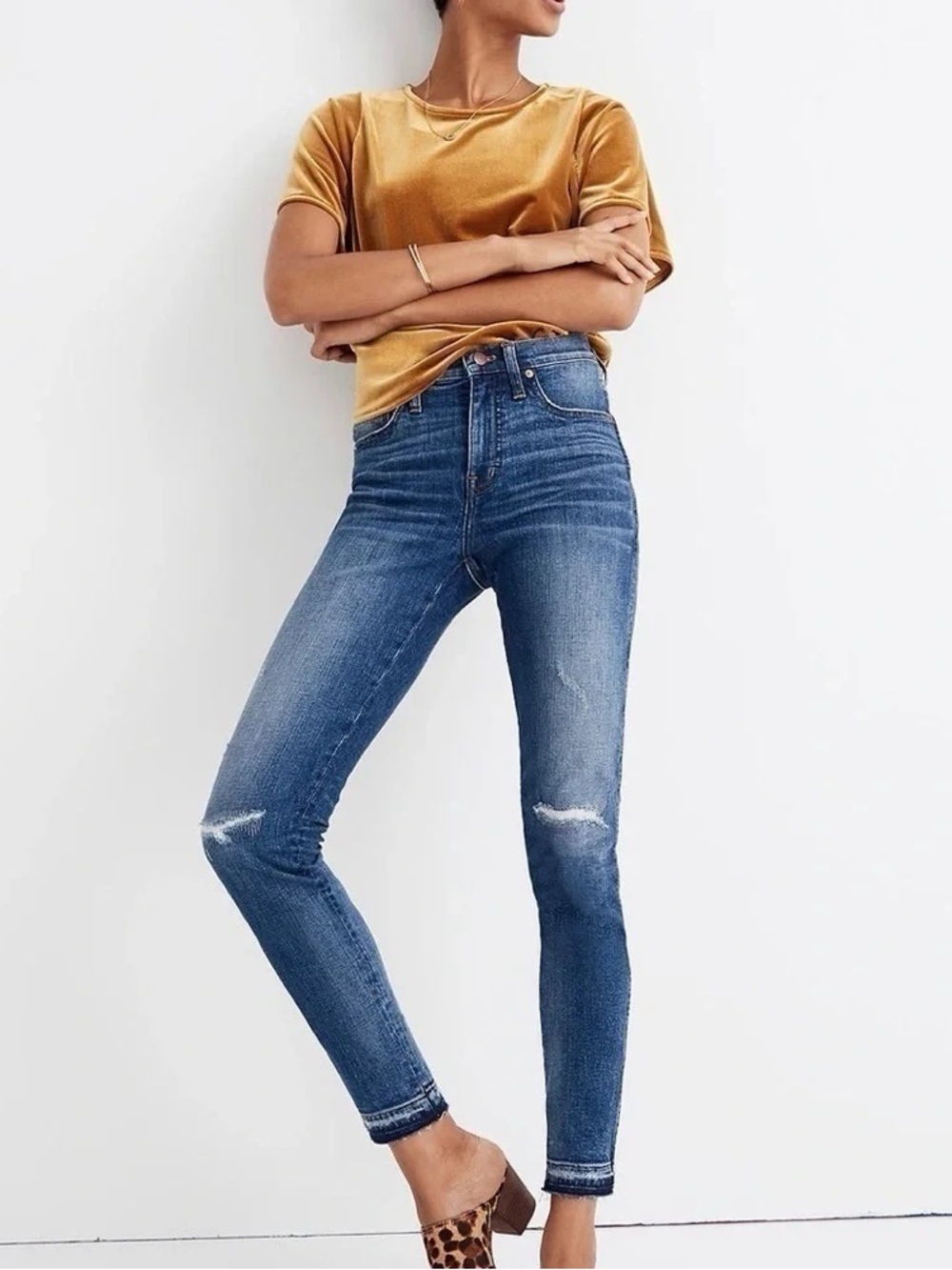 Madewell 9” Mid-Rise Skinny Jeans Distressed Medium Wash Raw Hem Size 26 NWT